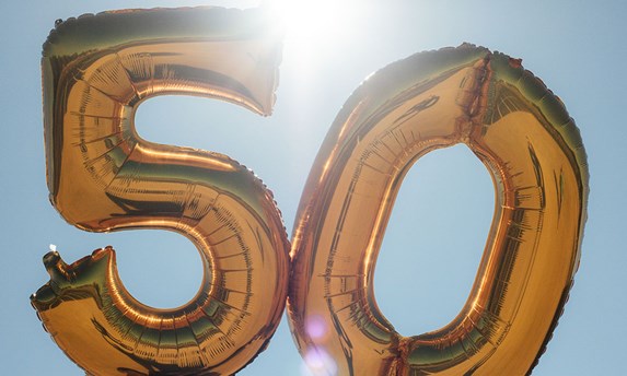 Helium balloons in the shape of 50