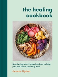 Jacket cover for the healing cookbook featuring a photo of a bowl of healthy food