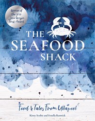 Seafood Shack book cover blue painted graphic on a wooden floor