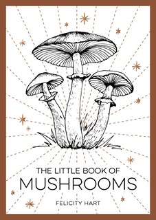Book cover for the Little Books of Mushrooms featuring black and white illustration of a mushroom surrounded by gold stars.